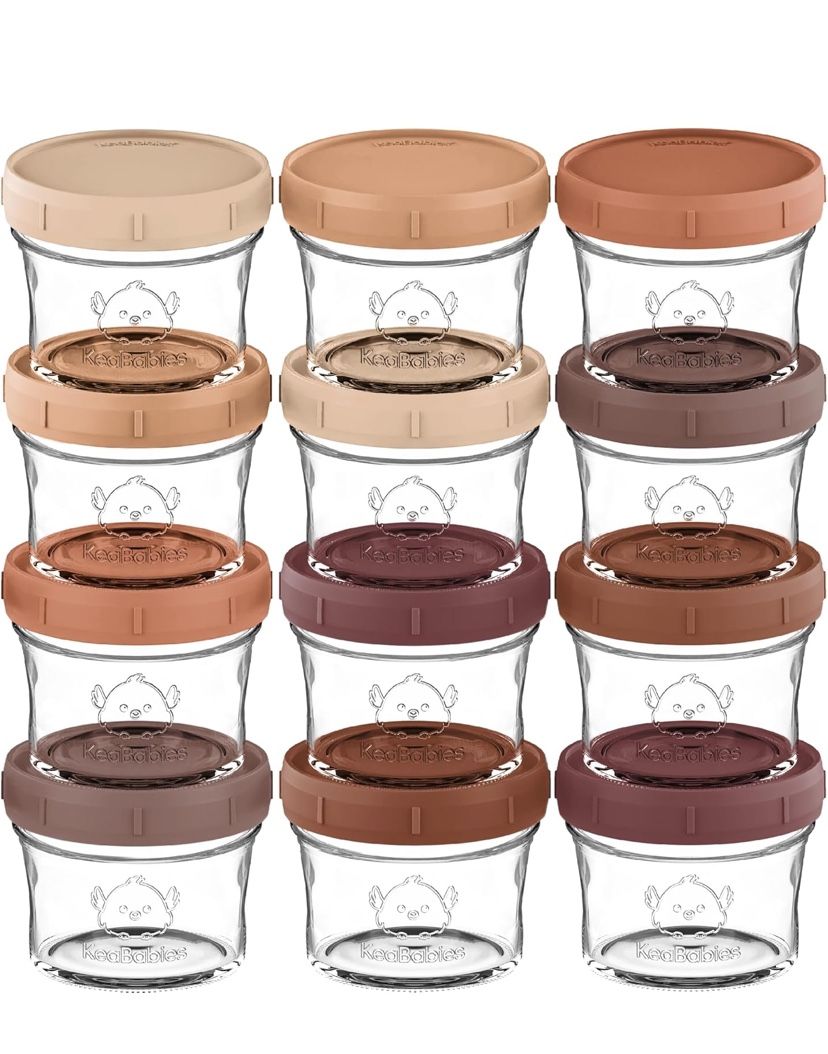 Keababies 12pk 4oz Glass Baby Food Containers With Lids