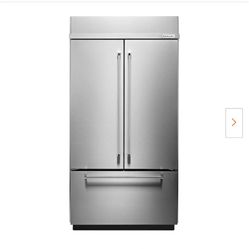 Kitchen Aid 42” Built In Refrigerator In Stainless Steel New In Box With Red Knob Handles 