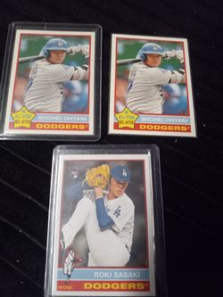 3 Dodgers Baseball Cards Otani & Sasaki 