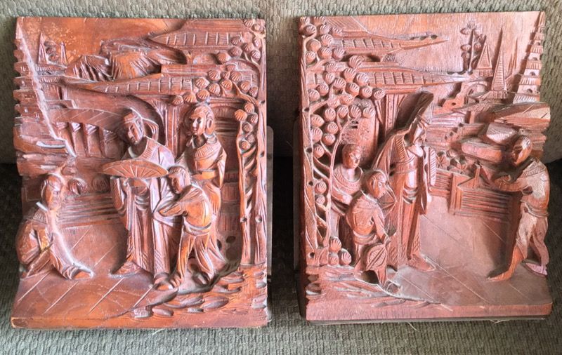 Old Asian carved bookends