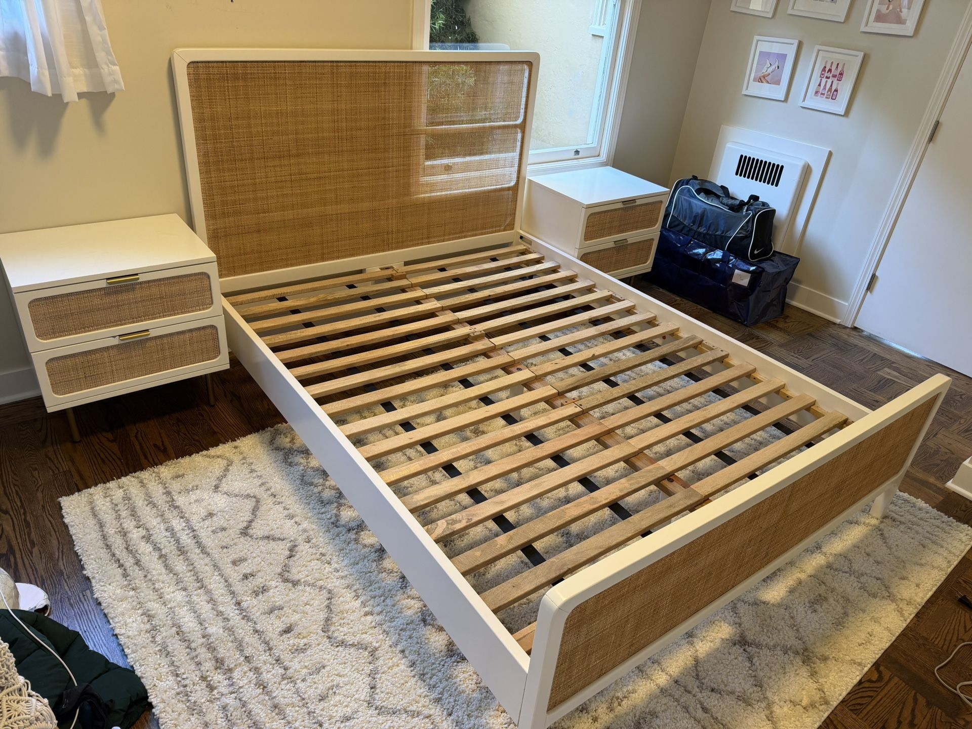 West Elm Ida Queen Bed frame And Side Tables Set 