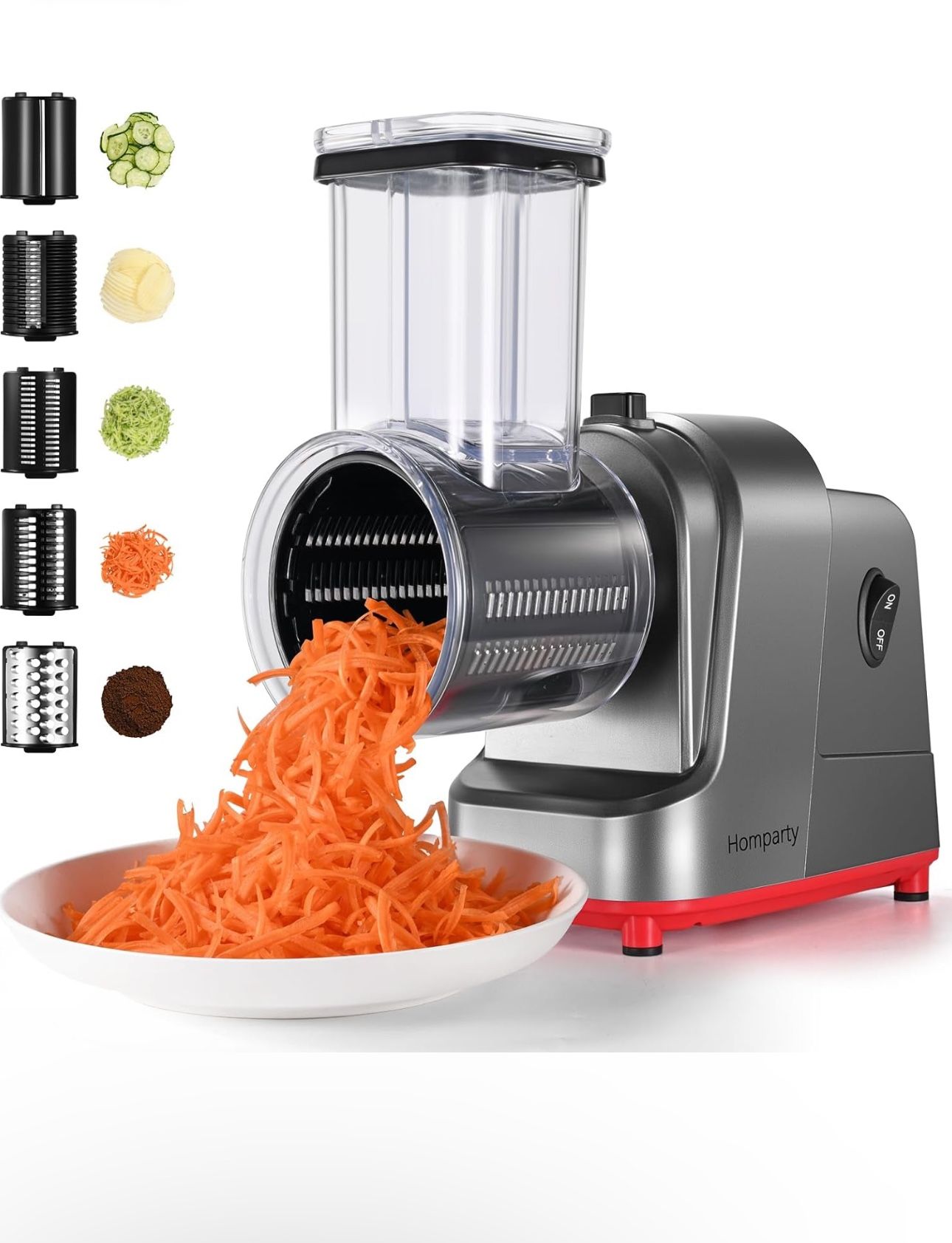 Electric Cheese Grater, 250W Electric Slicer Shredder, Electric Salad Machine for Fruits, Vegetables, Cheeses, Salad Maker With 5 Different Shapes of