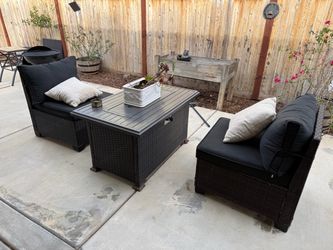 Outdoor Wicker Patio Set with Fire Pit Table