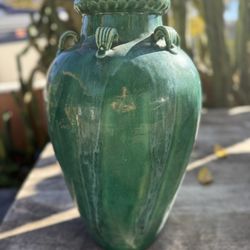 Glazed Terracotta Urn Planter – Green Crackle Glaze – 20″ Tall