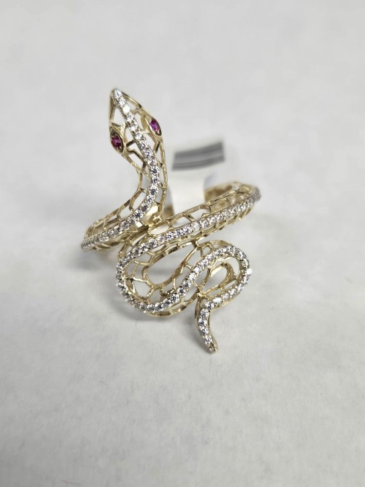 14kt Gold CZs Snake Ring 