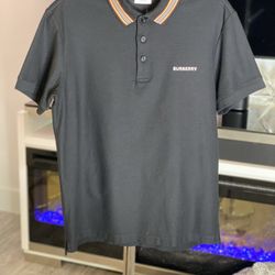 Authentic Burberry Icon Stripe Collar Cotton Piqué Polo Shirt