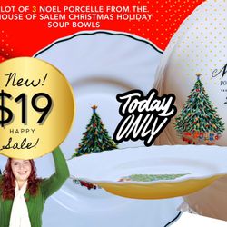 3 Noel Por elle From France /House Of Salem.Soup Bowl. NEW!