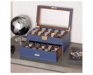 Blue watch display case holds 20 watches