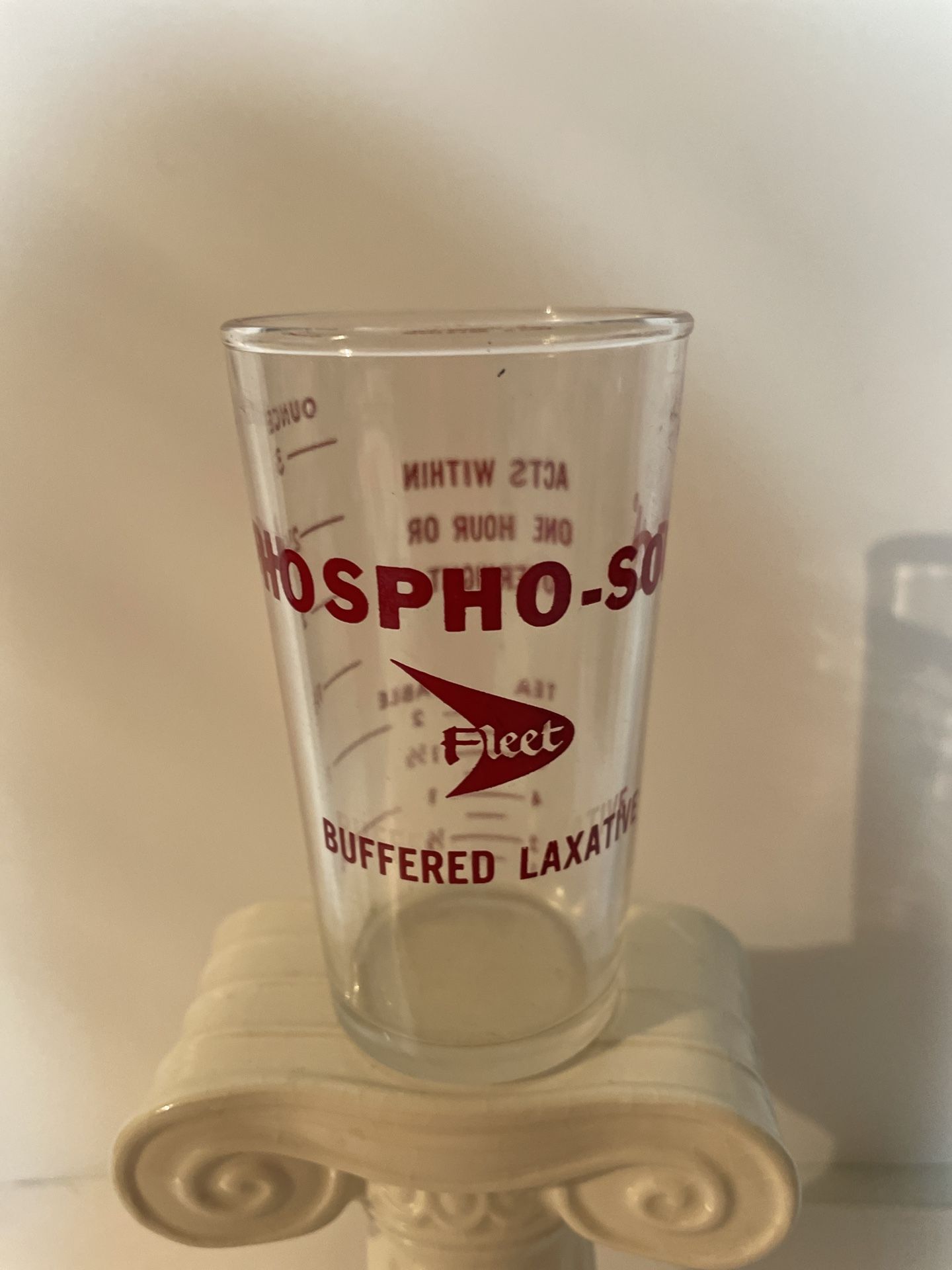 Vintage 1940’s Fleet Phospho-Soda Buffered Laxative Glass 3OZ Dosing Cup ADVERTISING