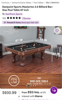 Masterson Billiards Pool Table