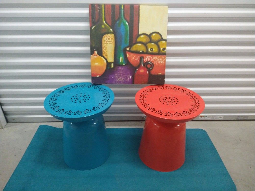 2 Metal Outdoor Stools/Side Tables From World Market