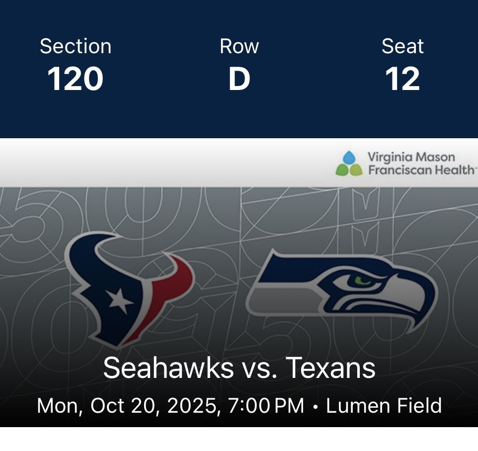 Seahawks Vs Texans Monday 10/20 7pm
