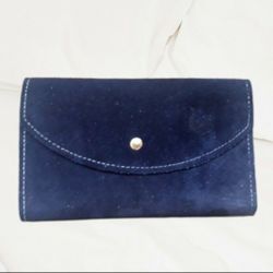 Vintage 1970's Westport Suede Wallet Billfold - Navy Blue Made in Brazil