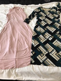 Lot of 2 Cato xs dresses light pink high low hem; green black fitted