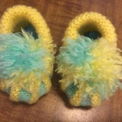 Handmade  Booties for Babies Marshmallow  in Yellow and Turquoise