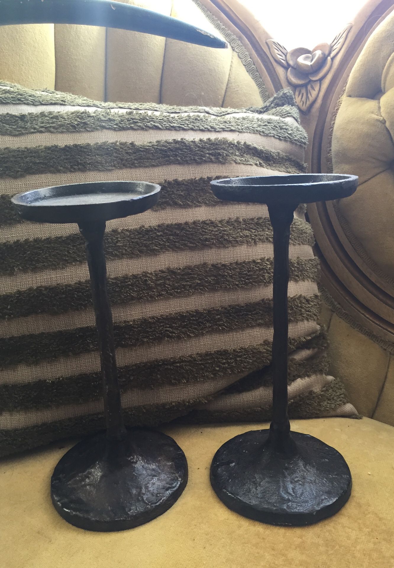 Industrial iron forged candle holders