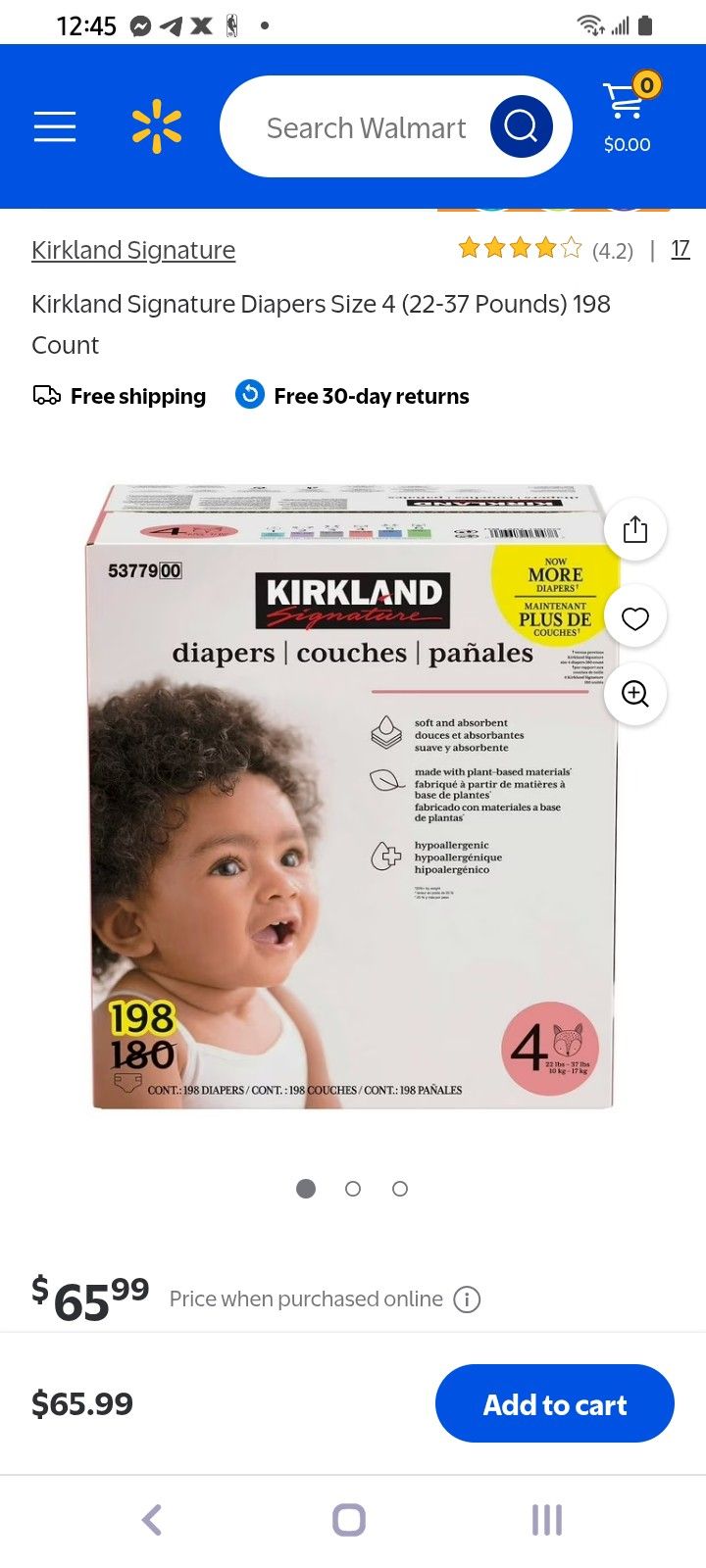 Kirkland Diapers 198 Size 4
