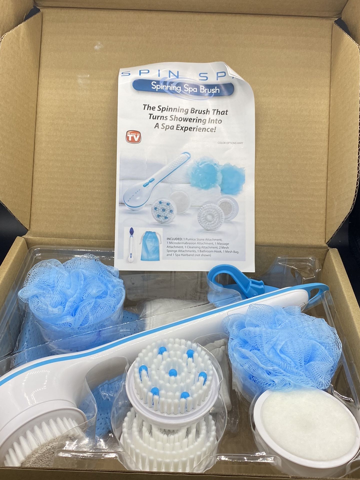New Spin Spa Spinning Spa Body Brush Shower Pamper Cleanse with 5 Attachments
