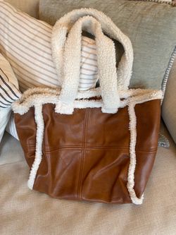 Anthropologie Brown Leather Sherpa Tote Bag