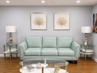 Room to go Livorno  Lane Aqua Leather 3-Seat Sofa