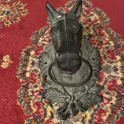 Vintage Black Cast Iron Horse Head Wall Mount Hitching Post Barn Decor Thorobred
