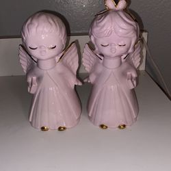 Girl in boy Christmas angels gloss pink and 14 karat gold perfect condition no chips no cracks