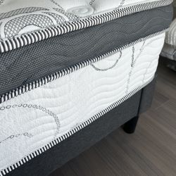 Zinus Queen Size Bed + Olee 13 Inch Hybrid Mattress + IKEA Mattress Topper