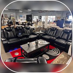 Power 2 piece reclining sofa and loveseat with led lighting