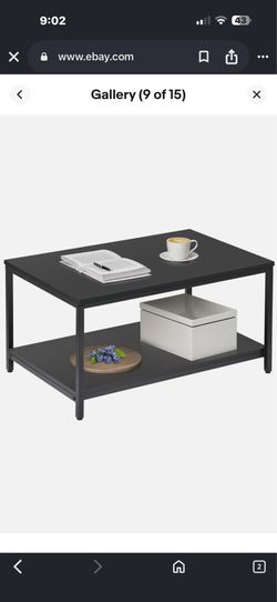 Two Tiers MDF Coffee Table Metal Frame Living Room Tea Table Desk, Black 4 35$