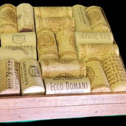 6" SQUARE HANDCRAFTED CORK TRIVET WITH A WOOD BASE