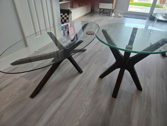 Mid-Century Style Walnut & Glass "Jacks" Coffee Table & End Table Set
