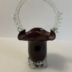 1950’s Romanian Dark Amethyst Hand Blown Art Glass Basket