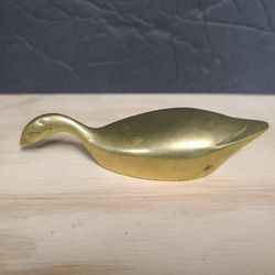 Vintage Solid Brass Goose Figurine, Made In Taiwan 
