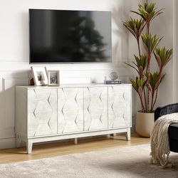 N78-HOME Mid Century Sideboard Buffet Cabinet with Solid Wood Legs, 60" Kitchen Storage Cabinet Credenza with 4 Doors and 2 Shelves, Accent Console Ta