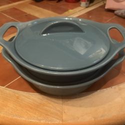 Rachael Ray Ceramic Casserole Bakers with Shared Lid Set, 3-Piece, Teal