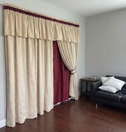 Elegant Cream and Burgundy Curtain Set with Valance