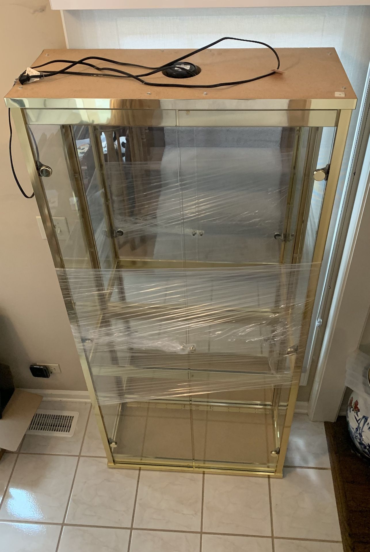 75” Tall beautiful Gold Brass Frame 5 Tier Shelves Glass China Cabinet Home Decor