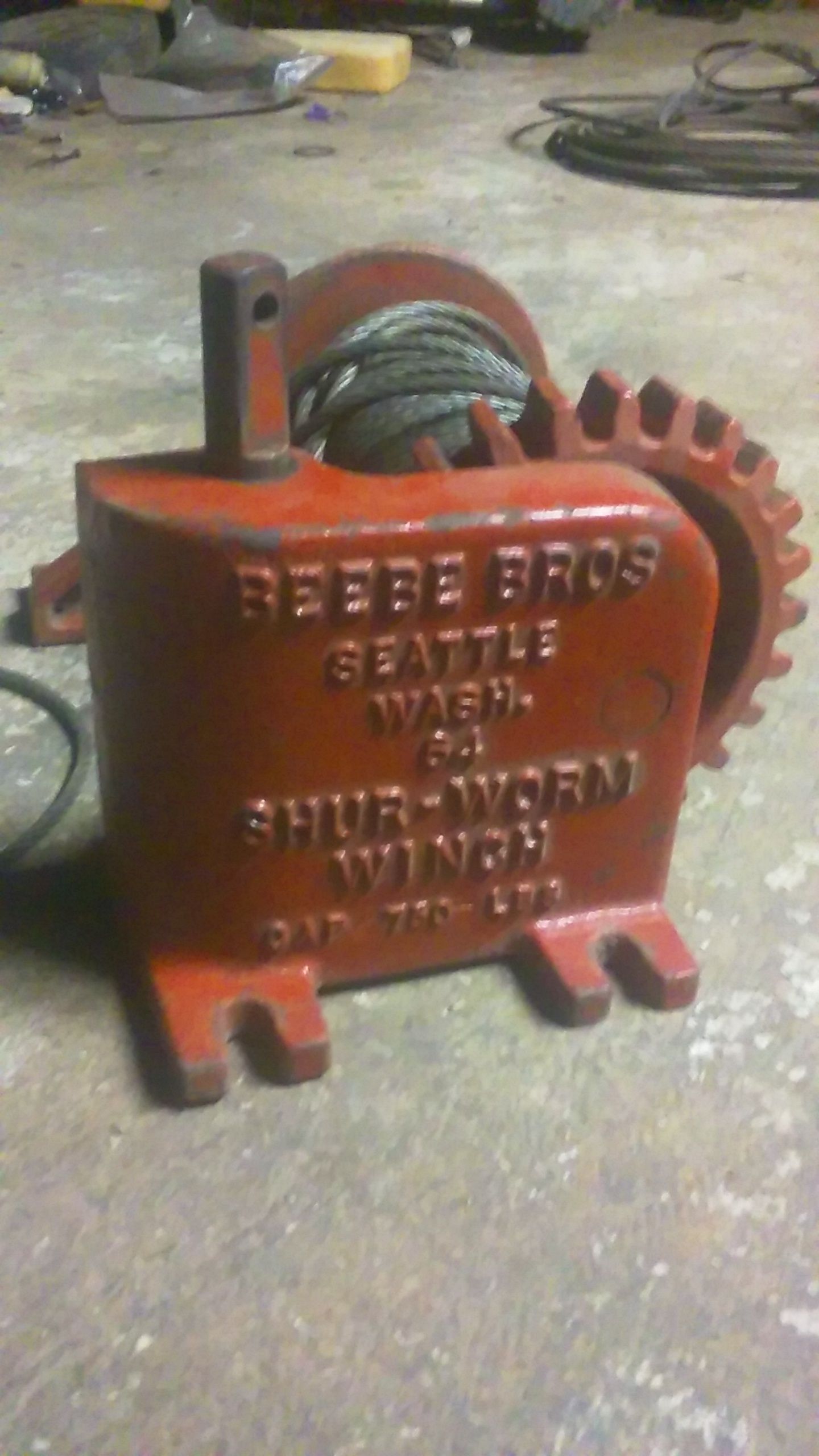 Vintage Beebe bros. SHUR-WORM WINCH Seattle, wa