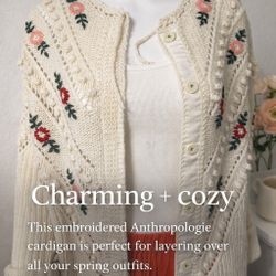 Intropia Embroidered Knit Cardigan – Spain | Size L | New Without Tags
