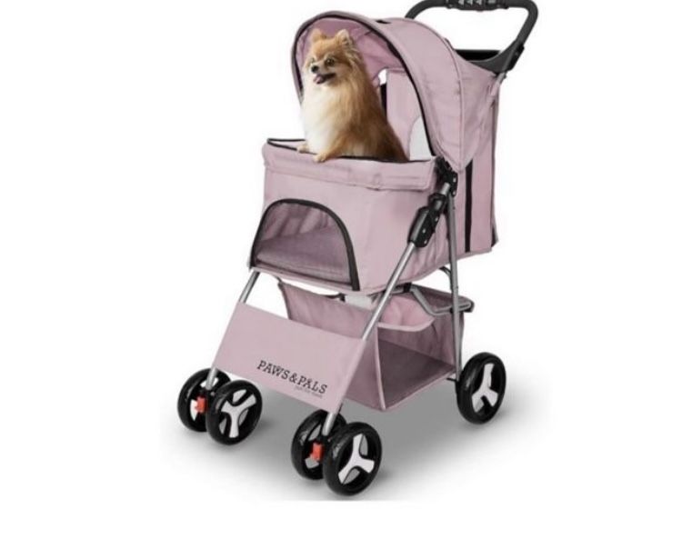Paws & Pals 4 Wheeler Elite Jogger Pet Stroller Cat/Dog Easy to Walk Folding Travel Carrier, Pink