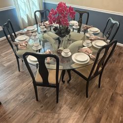 72 in Heavy Glass Dining Table with 6 Chairs