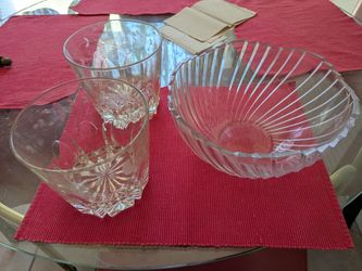 Vintage Decorative glassware set has two princess house tumblers and one Mikasa bowl