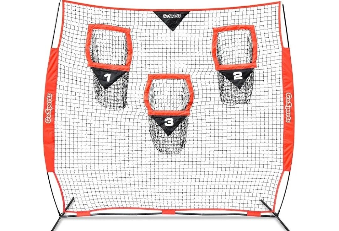 GoSports Football Throwing Net - 8 x 8 ft or 6 x 6 ft Nets - Choose Black or Red