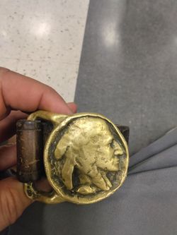 Solid Brass 1970s Indian Head Buffalo Nickel Native American Vintage Belt **trade for sports cards**
