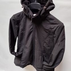 Womens SIZE XL Jacket Hooded Soft Shell Faux Fur Lined Black 32338