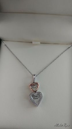 0.25 CTW Sterling Silver and 14K Yellow Gold "Beating Heart" Double Heart Pendant - Real Diamonds!!! Retail $229.00