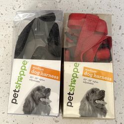 (2) Medium Pet Dog Harness Leash Red Black