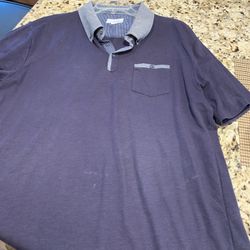 Men’s Dark Blue Polo W/ Dot Accents On Collar And Pocket Size 2XL