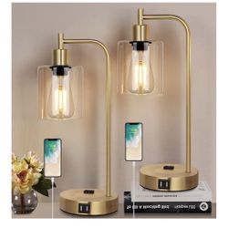 Set of 2 Industrial Touch Control Table Lamps with 2 USB Ports