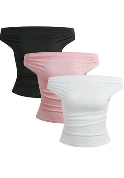 3 pcs  off shoulder pink, black, and white with size “S”